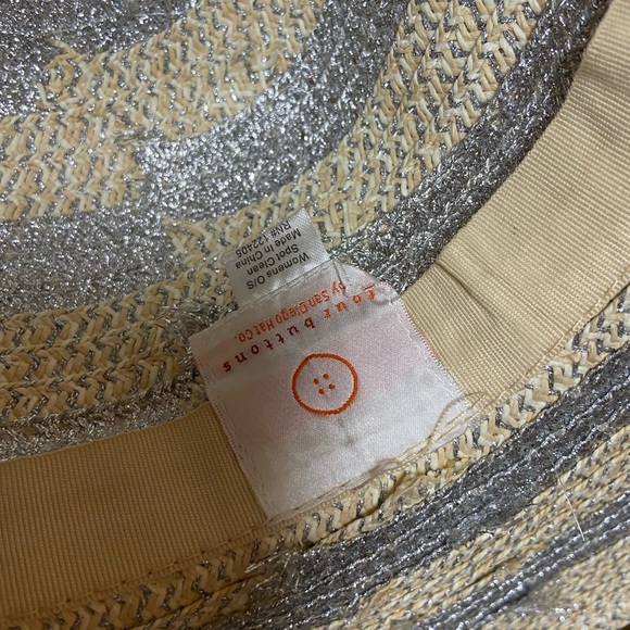 Four Buttons tan nude silver wide brim brimmed summer straw floppy sun hat OS - Picture 4 of 9